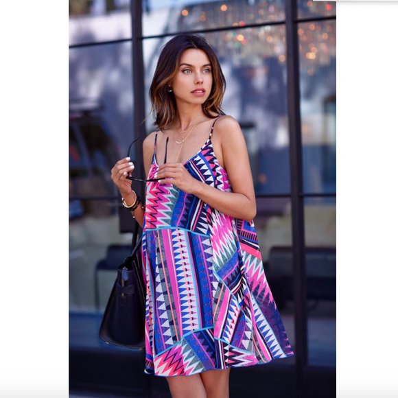 Express Dresses & Skirts - Express Multi Color Bold Aztec Trapeze Dress XS